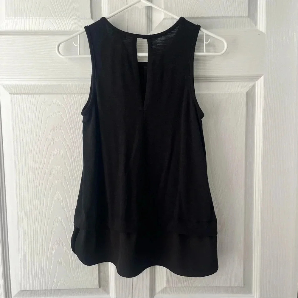 J.CREW Womens Med Tank Top Sleeveless Shirt Tail Blouse Top Chiffon Black F82 - Picture 3 of 4